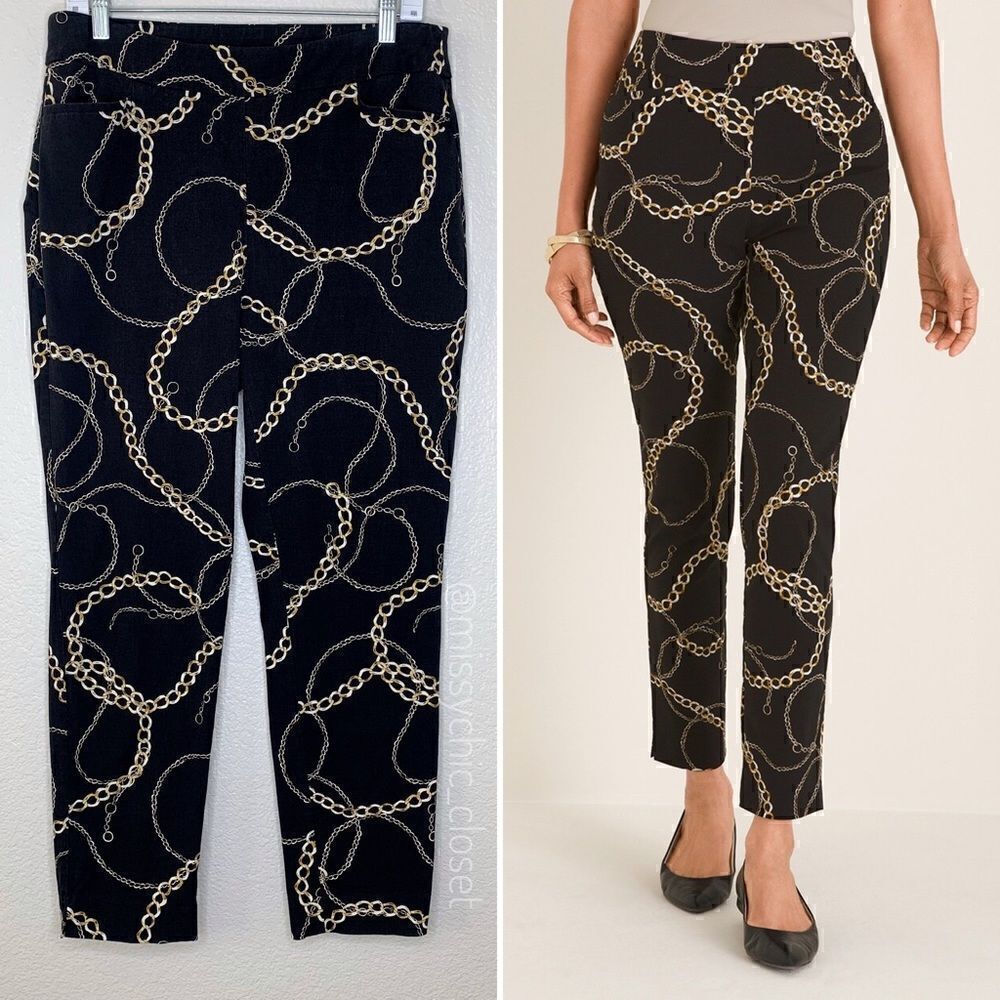 Chico’s Women’s Size 10 Brigitte Chain-Print Ankle Pants